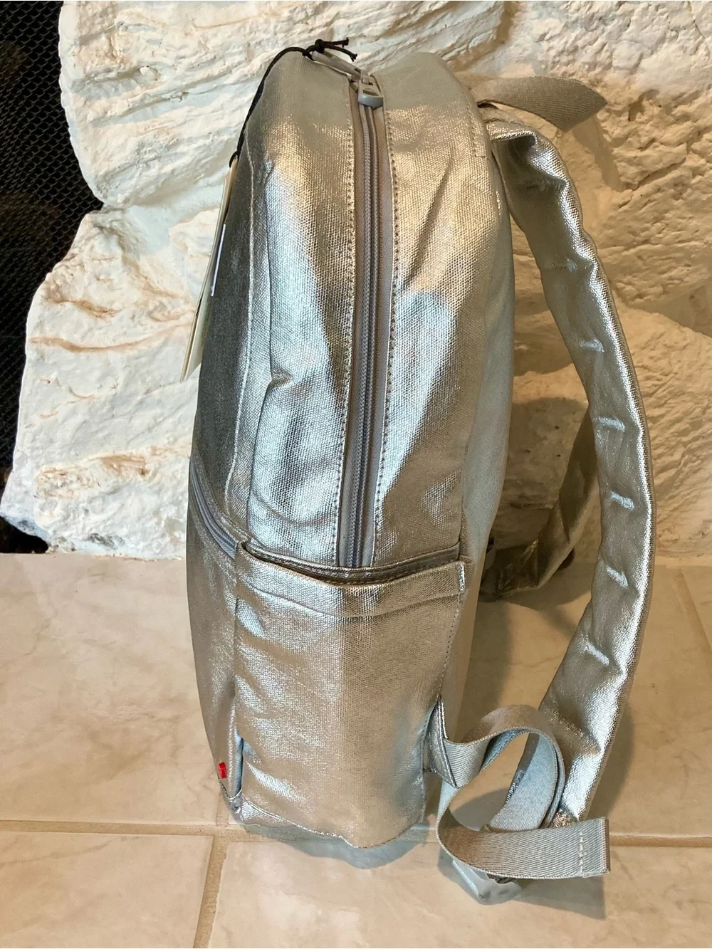 NWT STATE Bags Kane Kids Backpack in a shimmering silver metallic color